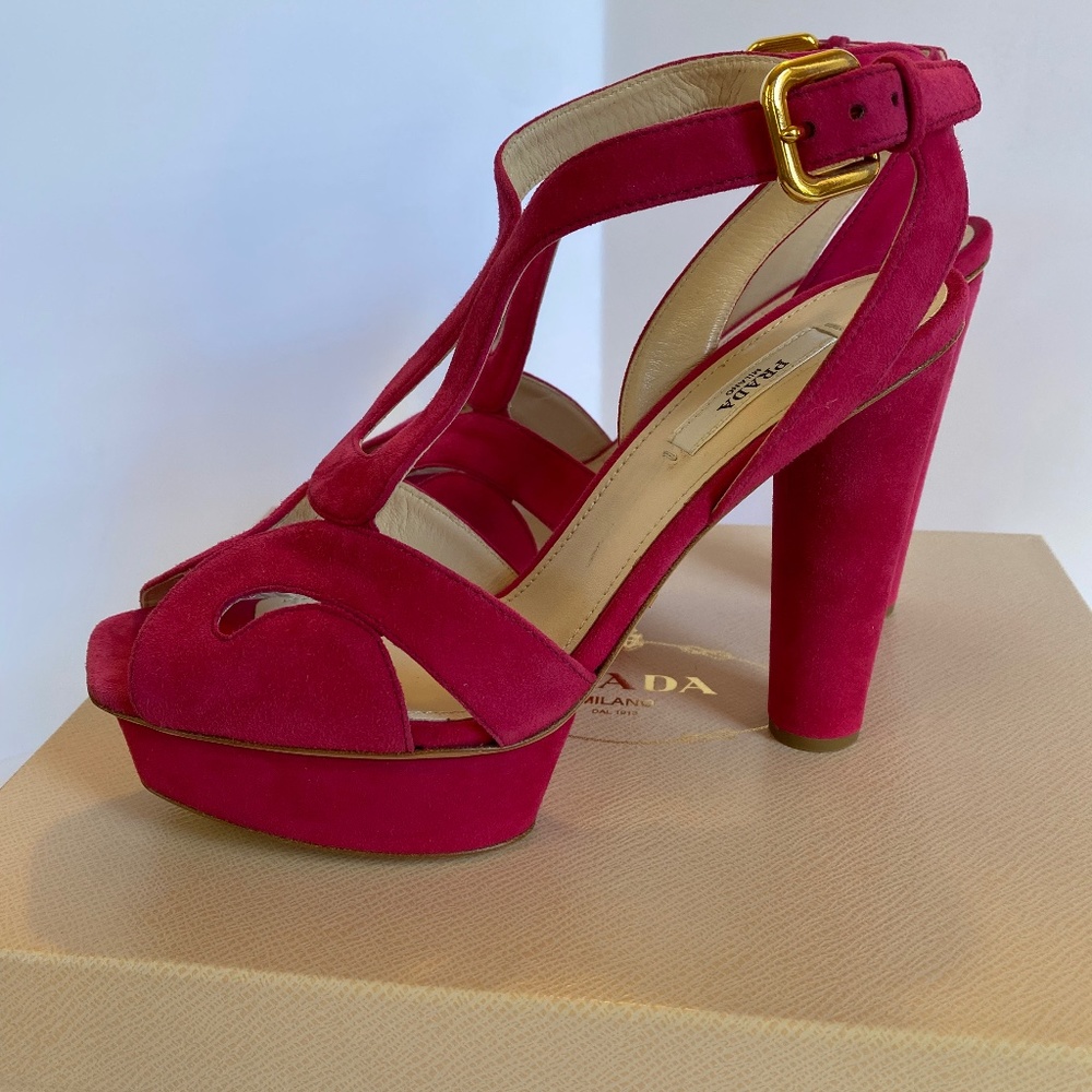 NEW PRADA PEONY SUEDE PLATFORM HIGH HEELS